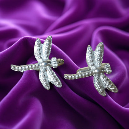 Dragonfly Cufflinks (3D Design), Handcast Pewter Cufflinks, Polished Finish
