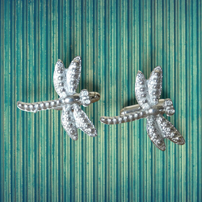 Dragonfly Cufflinks (3D Design), Handcast Pewter Cufflinks, Polished Finish