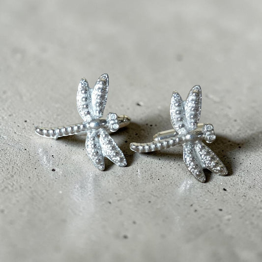 Dragonfly Cufflinks, Handcast Pewter Cufflinks, Polished Finish