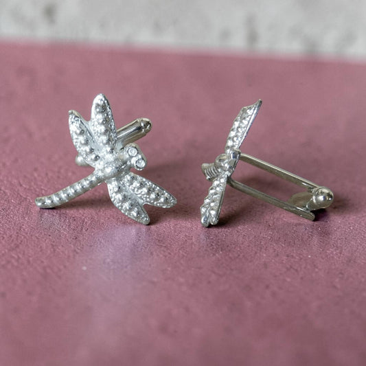 Dragonfly Cufflinks, Handcast Pewter Cufflinks, Polished Finish