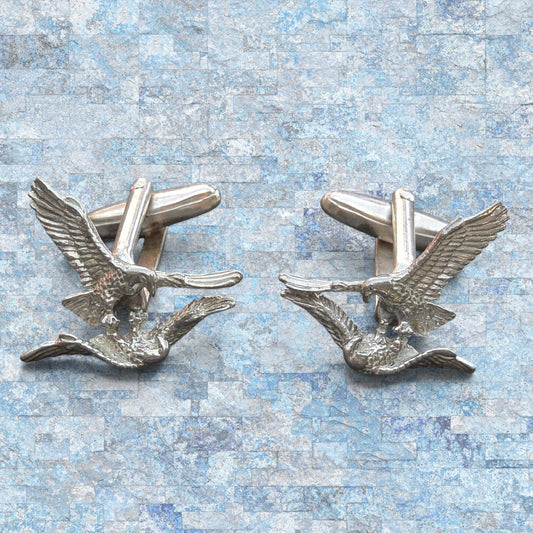 Eagle Cufflinks, Handcast Pewter Cufflinks, Polished Finish