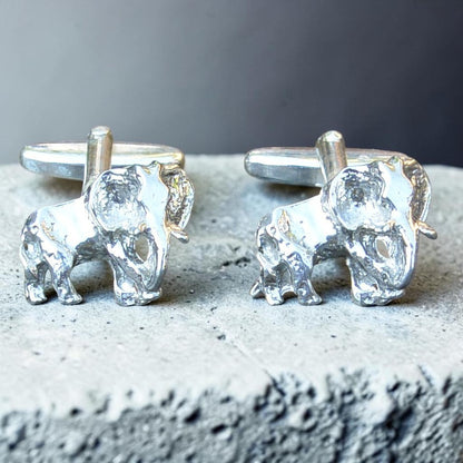Elephant Cufflinks, Handcast Pewter Cufflinks, Polished Finish