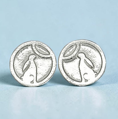 Moon Gazing Hare Cufflinks, Handcast Pewter Cufflinks, Polished Finish