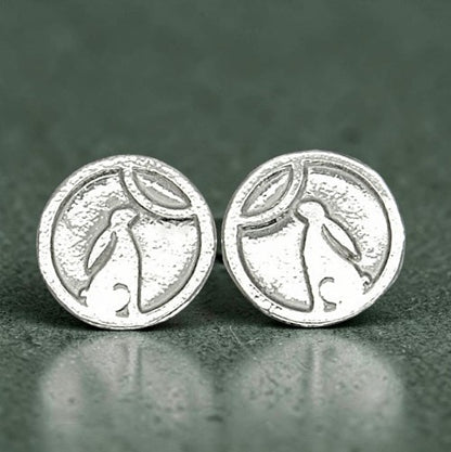 Moon Gazing Hare Cufflinks, Handcast Pewter Cufflinks, Polished Finish