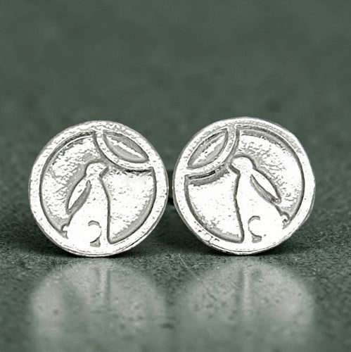 Moon Gazing Hare Cufflinks, Handcast Pewter Cufflinks, Polished Finish