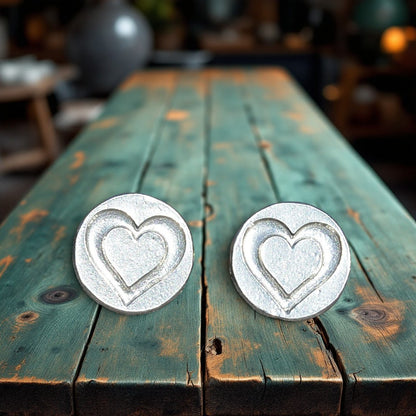 Double Heart Cufflinks, Handcast Pewter Cufflinks, Polished Finish