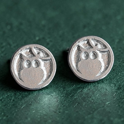 Owl and Moon Cufflinks, Handcast Pewter Cufflinks, Polished Finish