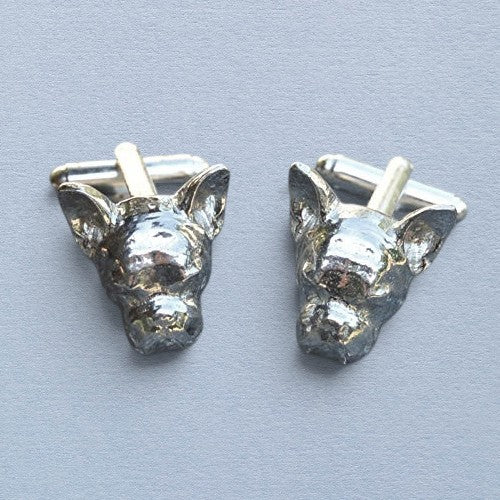 French Bull French Bulldog Head Cufflinks, Handcast Pewter Cufflinks, Polished Finish