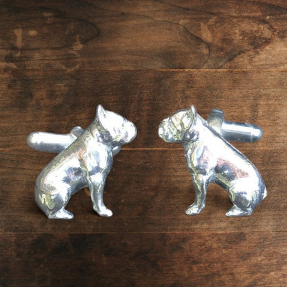 French Bulldog Cufflinks, Handcast Pewter, Polished Finish