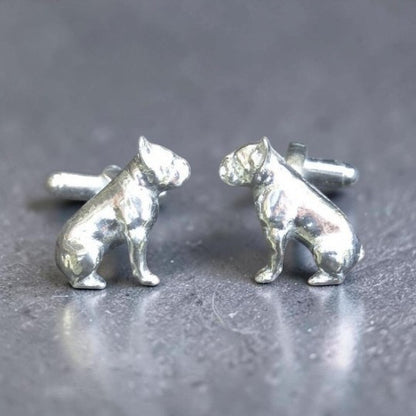 French Bulldog Cufflinks, Handcast Pewter, Polished Finish