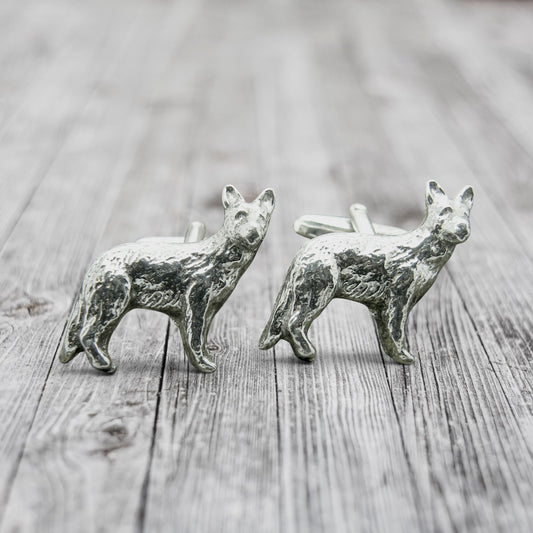 German Shepherd Cufflinks, Handcast Pewter Cufflinks, Polished Finish