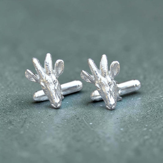 Goat Cufflinks (Small Design), Handcast Pewter Cufflinks, Polished Finish