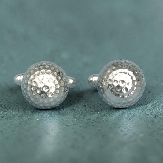 Golf Ball Cufflinks, Handcast Pewter Cufflinks, Polished Finish