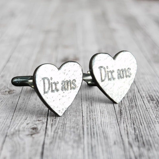 Hammered Heart Cufflinks (Personalised), Handcast Pewter Cufflinks, Polished Finish