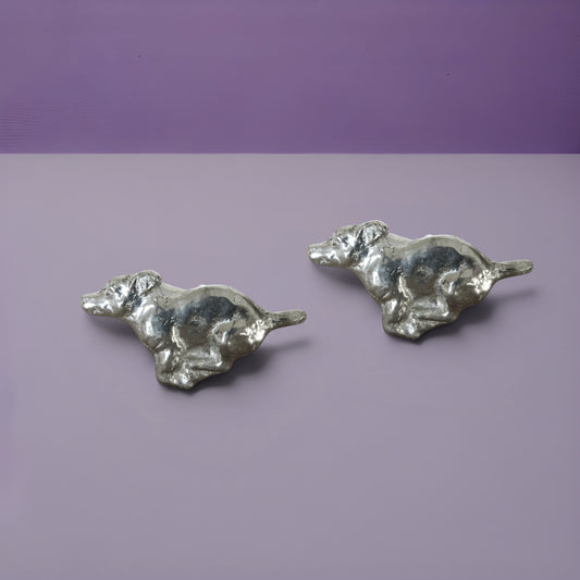 Jack Russell Cufflinks, Handcast Pewter Cufflinks, Polished Finish