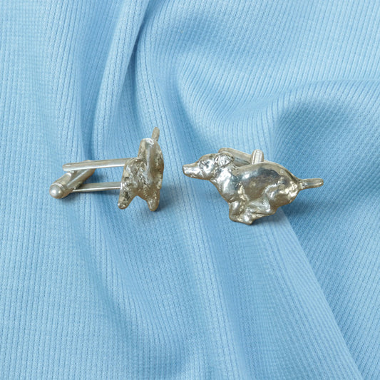 Jack Russell Cufflinks, Handcast Pewter Cufflinks, Polished Finish
