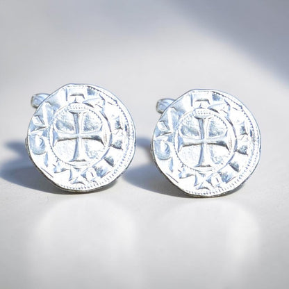 Knights Templar Cufflinks (Coin Design), Handcast Pewter Cufflinks, Polished Finish
