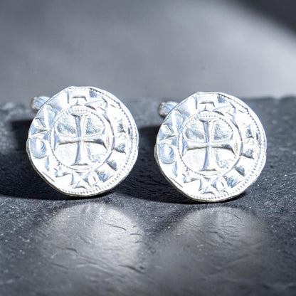 Knights Templar Cufflinks (Coin Design), Handcast Pewter Cufflinks, Polished Finish
