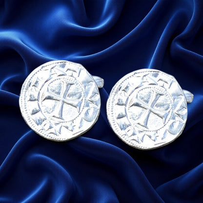 Knights Templar Cufflinks (Coin Design), Handcast Pewter Cufflinks, Polished Finish