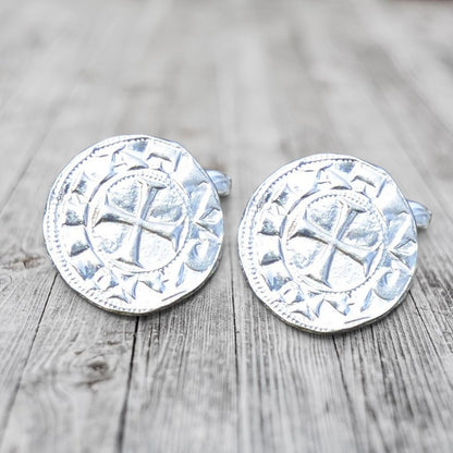 Knights Templar Cufflinks (Coin Design), Handcast Pewter Cufflinks, Polished Finish