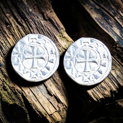 Knights Templar Cufflinks (Coin Design), Handcast Pewter Cufflinks, Polished Finish