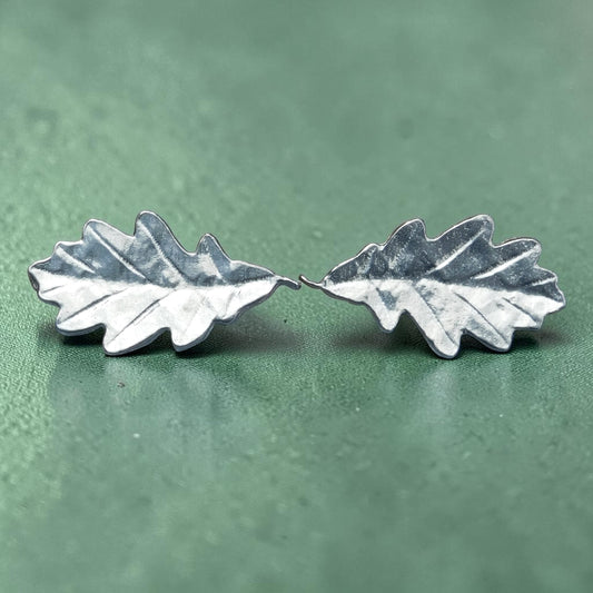 Oak Leaf Cufflinks (Large Design), Handcast Pewter Cufflinks, Polished Finish