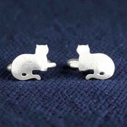 Cat Cufflinks (Lying Cat), Handcast Pewter Cufflinks, Polished Finish