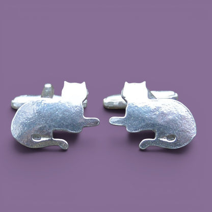 Cat Cufflinks (Lying Cat), Handcast Pewter Cufflinks, Polished Finish