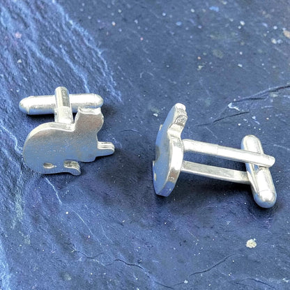 Cat Cufflinks (Lying Cat), Handcast Pewter Cufflinks, Polished Finish