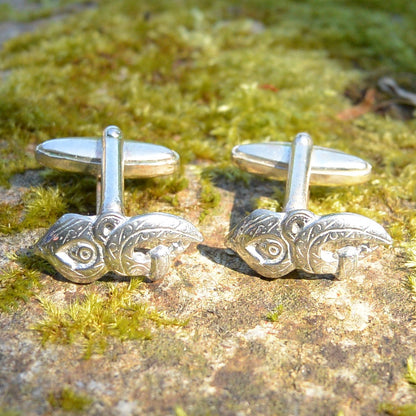 Maori Manaia Cufflinks, Handcast Pewter Cufflinks, Polished Finish