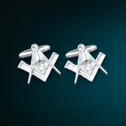 Masonic Cufflinks (Square and Compass with G), Handcast Pewter Cufflinks, Polished Finish