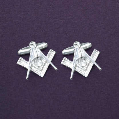 Masonic Cufflinks (Square and Compass with G), Handcast Pewter Cufflinks, Polished Finish