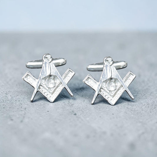 Masonic Cufflinks (Square and Compass with G), Handcast Pewter Cufflinks, Polished Finish