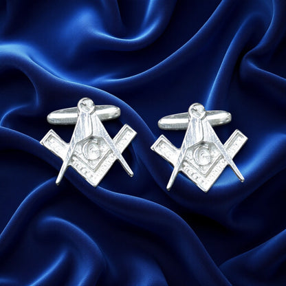 Masonic Cufflinks (Square and Compass with G), Handcast Pewter Cufflinks, Polished Finish