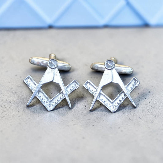 Masonic Cufflinks (Square and Compass Design), Handcast Pewter Cufflinks, Polished Finish