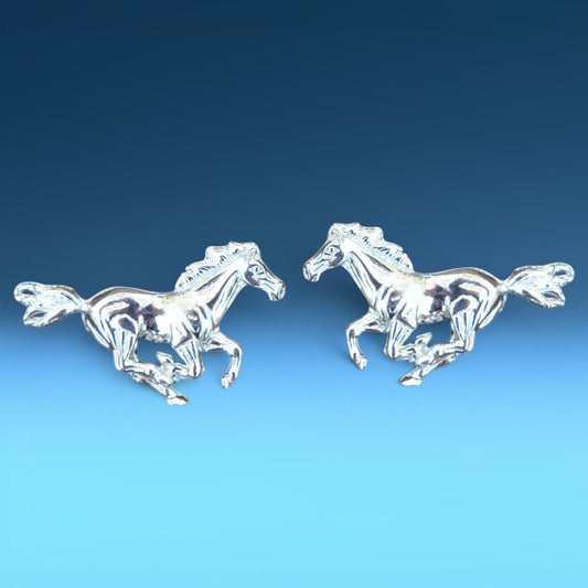 Galloping Horse Cufflinks, Handcast Pewter Cufflinks, Polished Finish