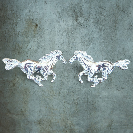 Galloping Horse Cufflinks, Handcast Pewter Cufflinks, Polished Finish