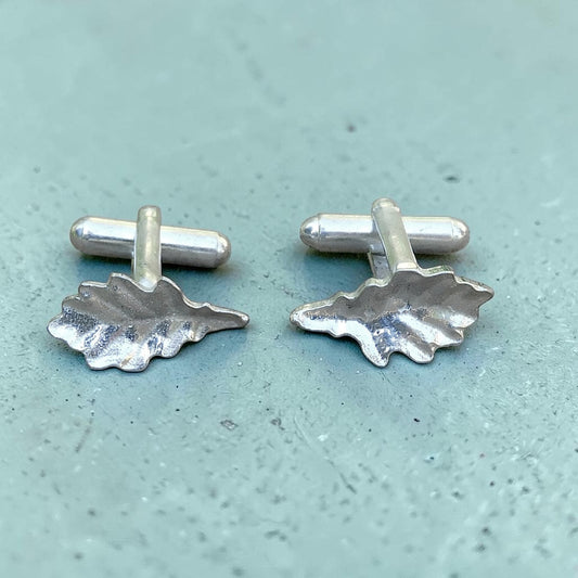 Oak Leaf Cufflinks (Small Design), Handcast Pewter Cufflinks, Polished Finish