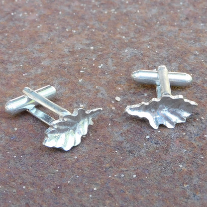Oak Leaf Cufflinks (Small Design), Handcast Pewter Cufflinks, Polished Finish