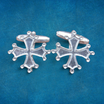 Occitan Cross Cufflinks, Handcast Pewter Cufflinks, Polished Finish