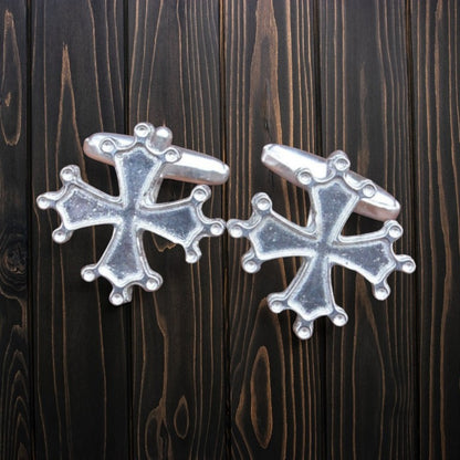 Occitan Cross Cufflinks, Handcast Pewter Cufflinks, Polished Finish