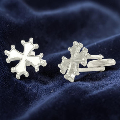 Occitan Cross Cufflinks, Handcast Pewter Cufflinks, Polished Finish