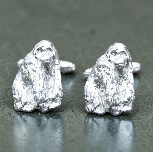 Orangutan Cufflinks, Handcast Pewter Cufflinks, Polished Finish