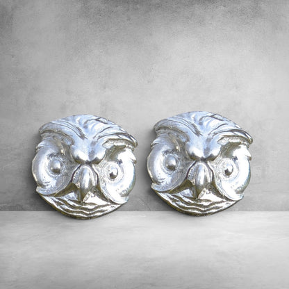 Owl Head Cufflinks, Handcast Pewter Cufflinks, Polished Finish