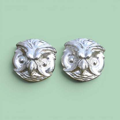 Owl Head Cufflinks, Handcast Pewter Cufflinks, Polished Finish
