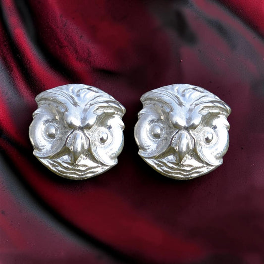 Owl Head Cufflinks, Handcast Pewter Cufflinks, Polished Finish