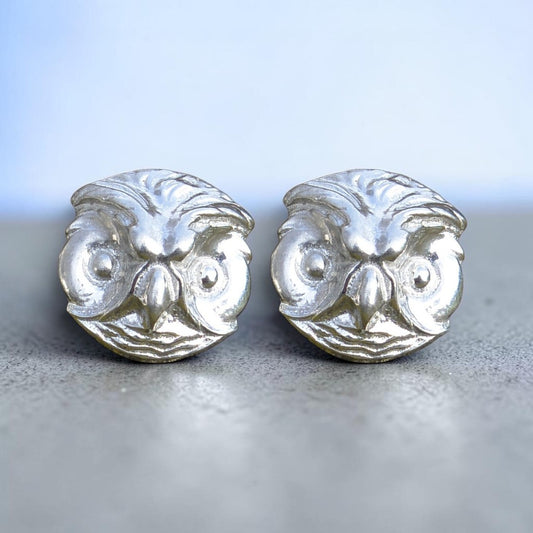Owl Head Cufflinks, Handcast Pewter Cufflinks, Polished Finish