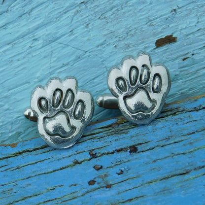 Paw Cufflinks, Handcast Pewter Cufflinks, Polished Finish