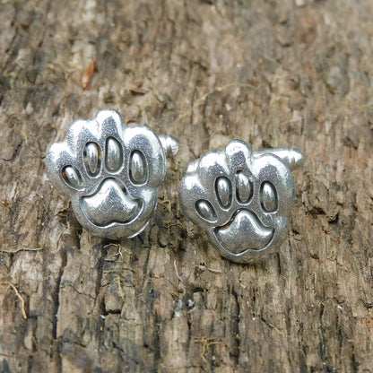Paw Cufflinks, Handcast Pewter Cufflinks, Polished Finish