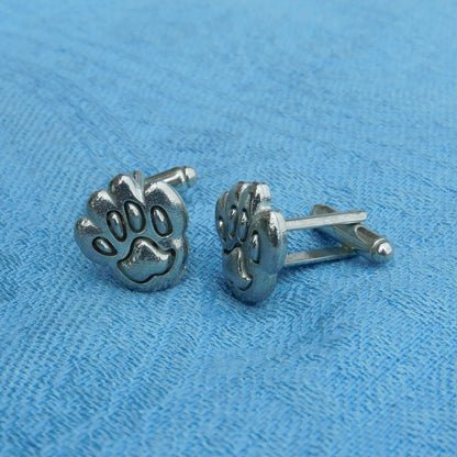 Paw Cufflinks, Handcast Pewter Cufflinks, Polished Finish